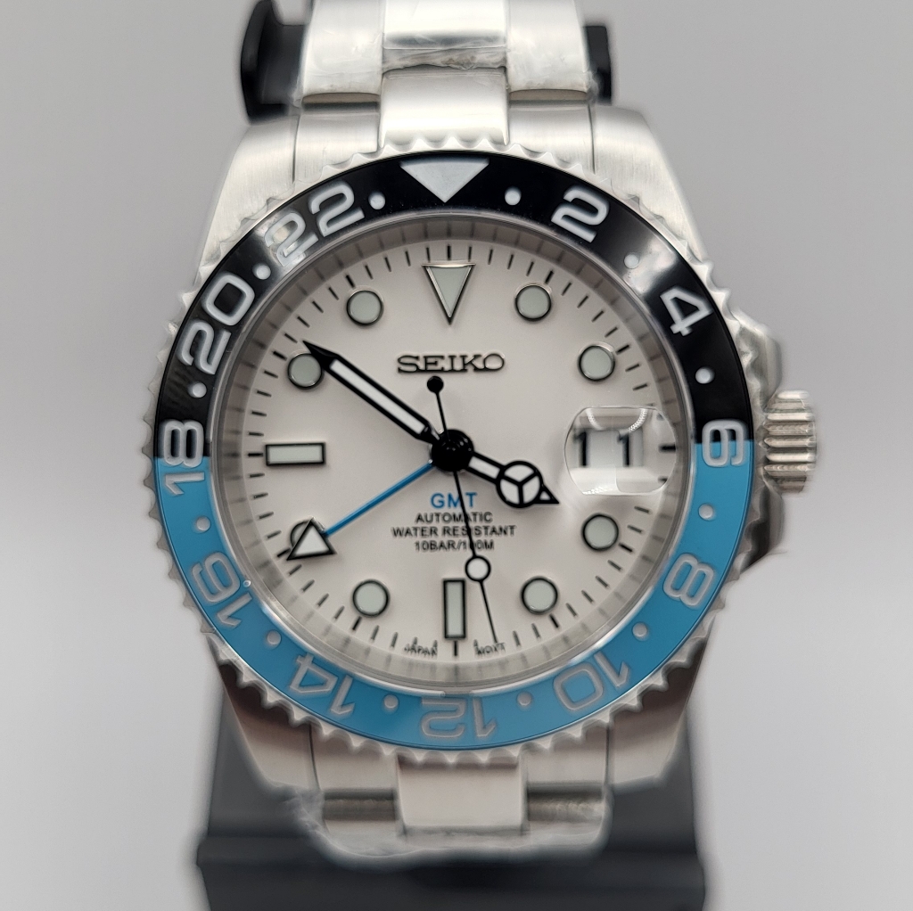 New Custom 40mm Seikomod Automatic Gmt Watch